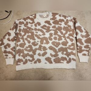 Ana Brown and Cream Animal Print Sweater Crewneck Thick Warm Size XXL